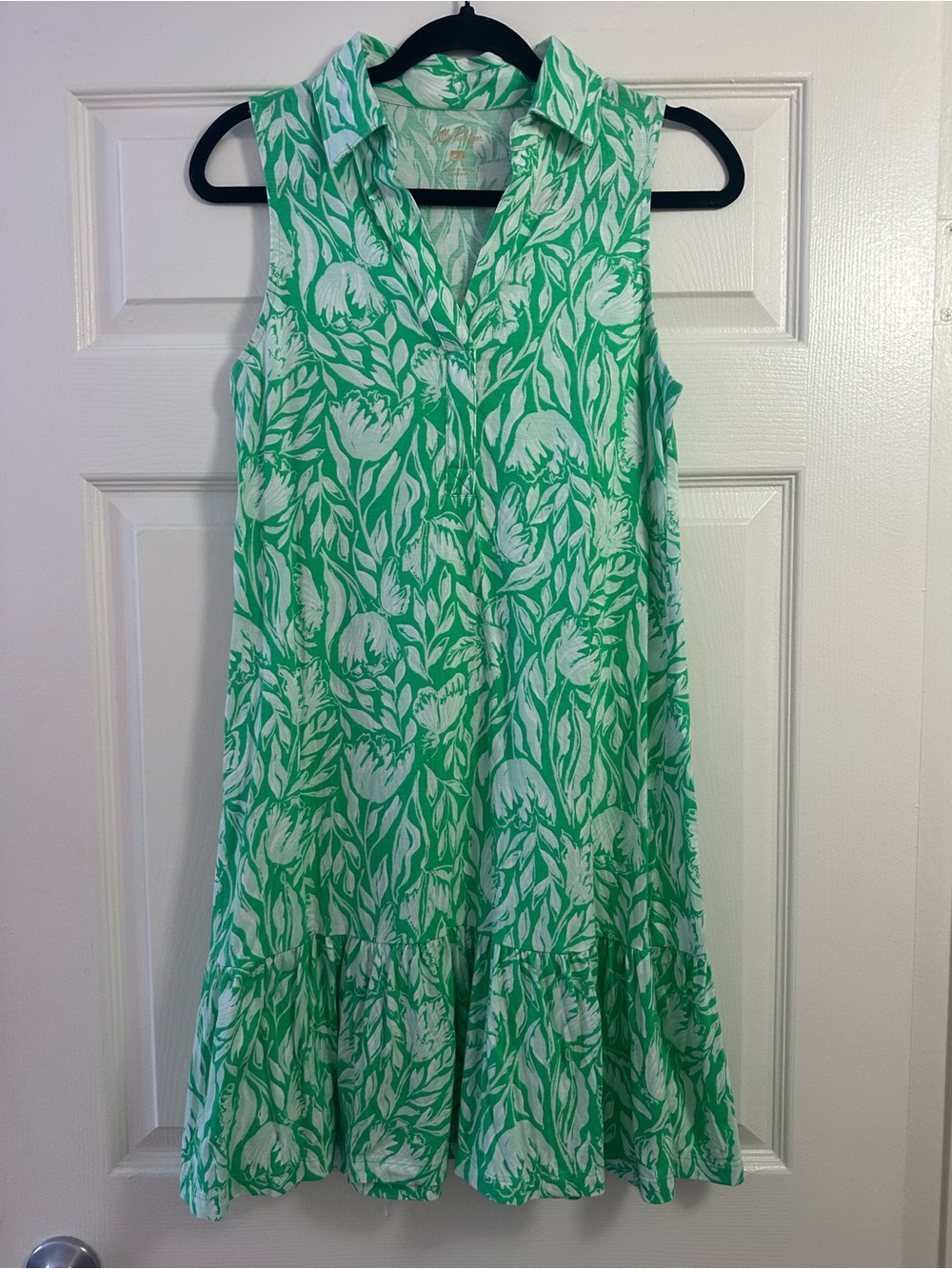 Lilly Pulitzer Riegan Green & White Floral Sleeveless Collared Dress
